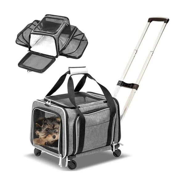 Airline Approved Expandable Pet Carrier with Wheels for Dogs and Cats