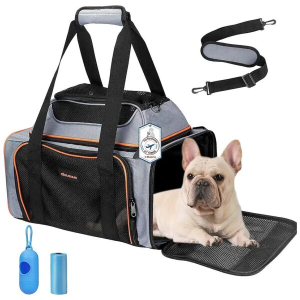 Airline Approved Pet Carrier for Small Cats and Dogs with Side Storage and Shoulder Strap