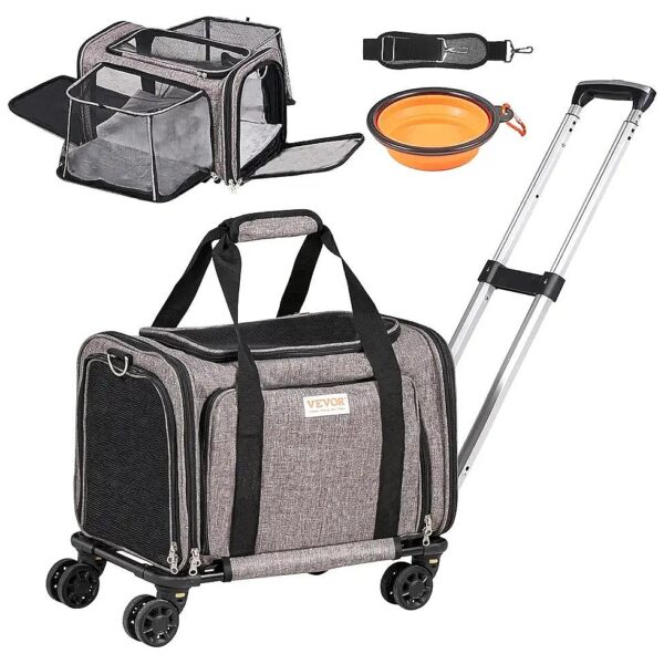 Airline Approved Pet Carrier with Upgraded Wheels and Telescopic Handle for Pet Travel