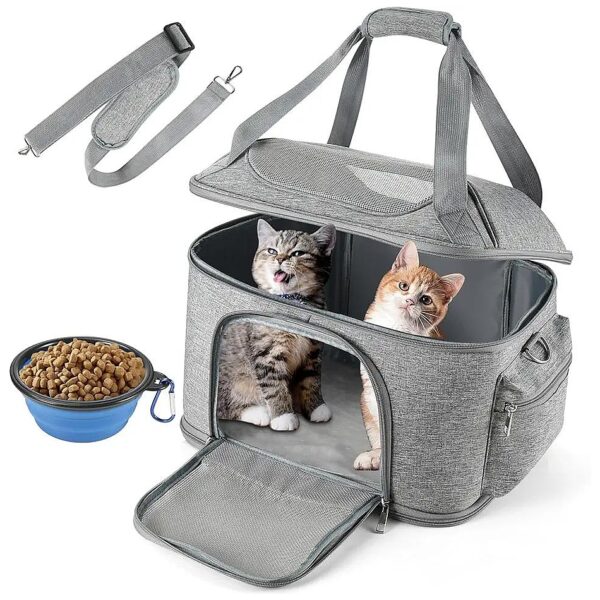 Airline-Approved Pet Carrier with Fleece Pad and Bowl for Cats and Small Dogs