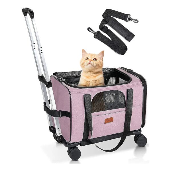 Airline-Approved Pet Carrier with Wheels for Small Dogs and Cats Travel Bag Pink