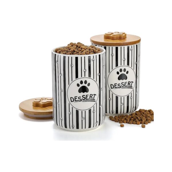 Airtight Ceramic Dog Treat Holder with Bamboo Lid for Cats and Dogs with 34 Oz Capacity