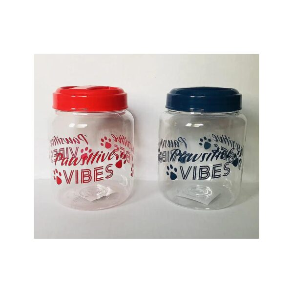 Airtight Plastic Pet Food and Treat Containers with Navy and Red Paw Print Designs