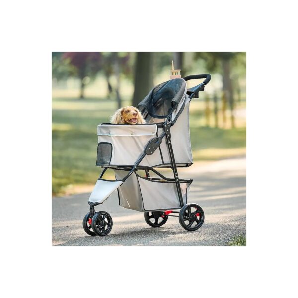 All-Wheel Pet Stroller with Reflective Trim and Compact Design for Convenience