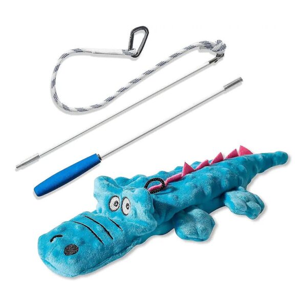 Alligator Squeaky Dog Toy with Extra Long Wand for Tug of War