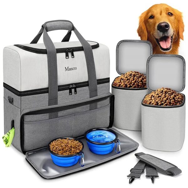 All-in-One Dog Travel Bag with Food Containers, Bowls, and Multi-Pockets