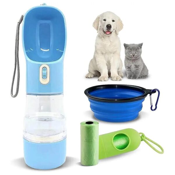 All-in-One Dog Travel Kit for Hydration Water Dispenser Food Container and Poop Bag