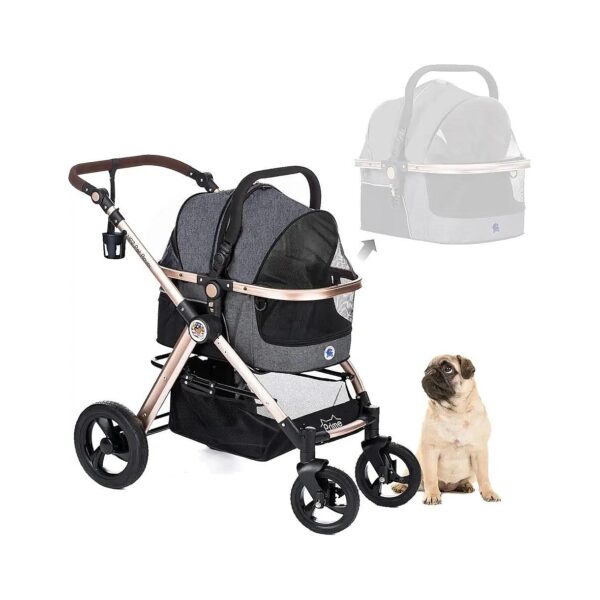 Aluminum Frame Pet Stroller Travel System for Medium Small Pets Stone Gray Color