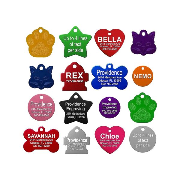 Aluminum Pet ID Tags with Custom Text and Shapes for Cats and Dogs