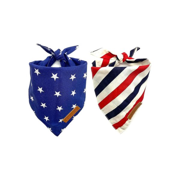 American Flag Dog Bandanas Premium Fabric 2 Pack X-Large Size for Large Pets