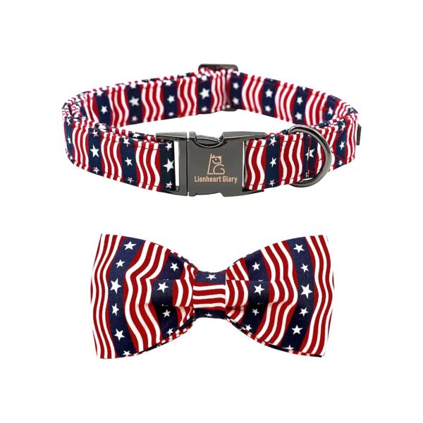 American Flag Dog Collar with Adjustable Patriotic Bowtie for Small Dogs