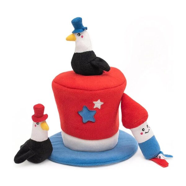 American Flag Top Hat Squeaky Hide and Seek Dog Toys for Small and Medium Dogs