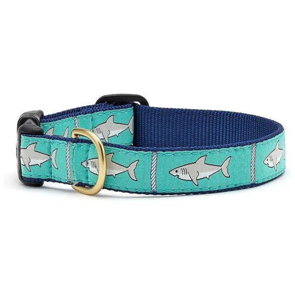 American Made Shark Pattern Dog Collar Blue 15 to 21 inches Wide