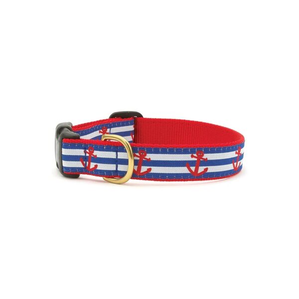 Anchors Away Nylon Dog Collar for Large Dogs (15-21 inches) with Solid Brass