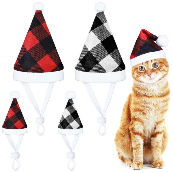 Animal Santa Claus Pet Christmas Hat 4 Pack Plaid Red White Black Small Dog Cat