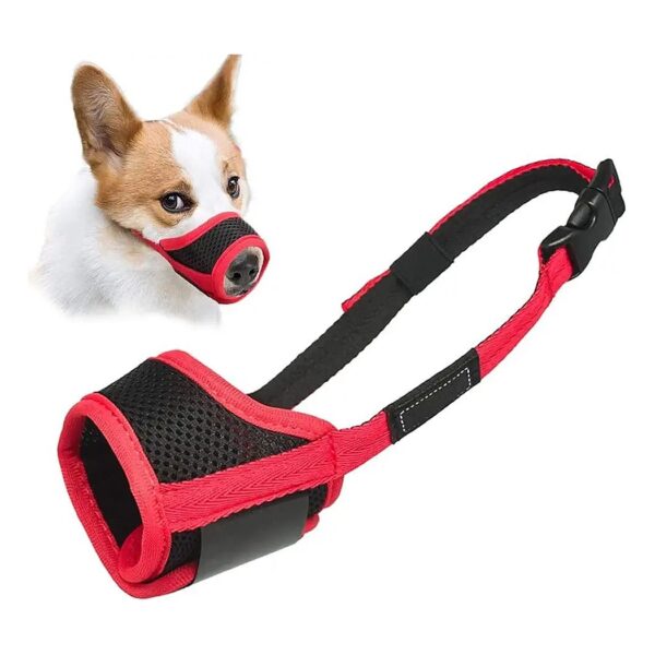 Anti Biting Barking Chewing Muzzle for Small Medium Large Breed Dogs Red Trim