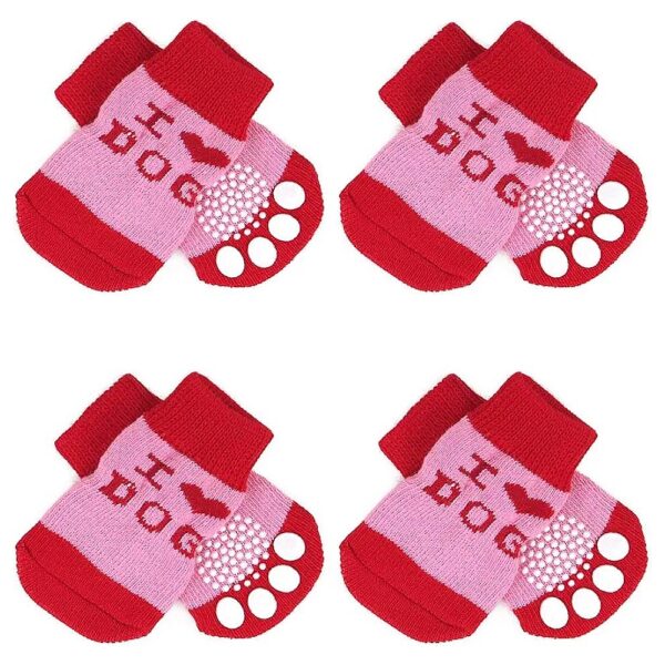 Anti Slip Dog Socks for Small Dogs, Red, Cotton, and Lightweight for Hardwood Flooring