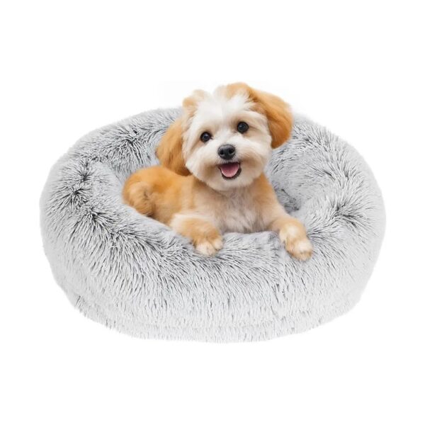 Anti-Anxiety Calming Faux Fur Dog Bed for Small Breeds with Headrest and Snuggle Pillow