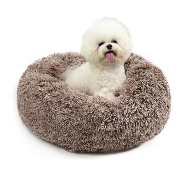 Anti-Anxiety Dog Bed for Small Dogs with 23 inches Brown Faux Fur and Washable Design