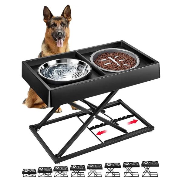 Anti-Slip Dog Bowl Stand with Stainless Steel Bowls for Large Breeds