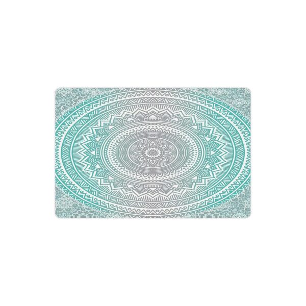 Aqua Grey Rubber Pet Food and Water Mat for Dogs and Cats with Tribal Geometric Artwork