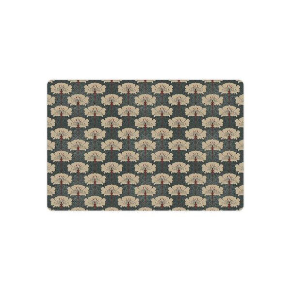 Art Nouveau Floral Pet Mat for Food and Water - Vermilion Grey