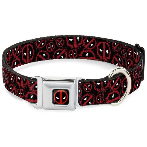 Authentic Deadpool Splatter Logo Dog Seatbelt Buckle Collar 15 to 26 Inches Wide