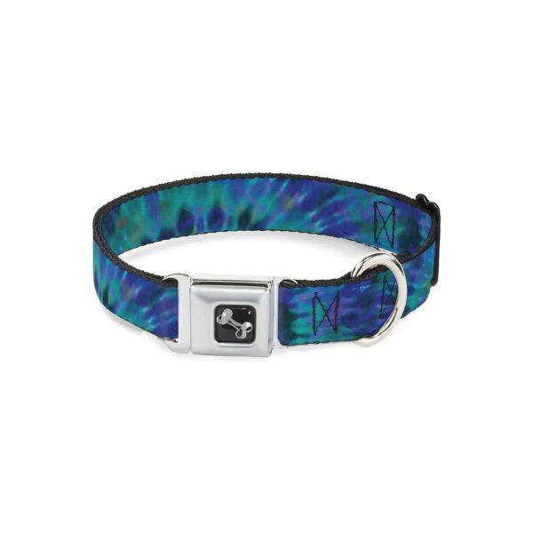 Authentic Seatbelt Buckle Dog Collar Tie Dye Green Blue Purple 15 to 26 Inches