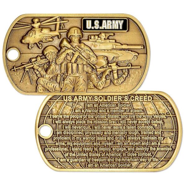 Authentic US Army Licensed Brass Oval Dog Tag with Enamel Bronze and Chain