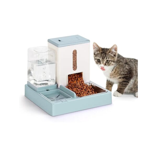 Automatic Pet Feeder and Water Dispenser Set for Cats and Small Dogs Azure Blue