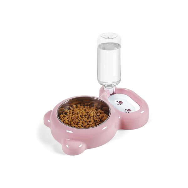 Automatic Water Supply Cat Food and Water Bowl Set Pink Stainless Steel PC Material