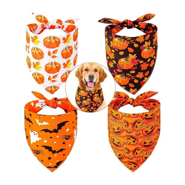 Autumn Dog Bandanas 4 Pack Soft Cotton Reversible Triangle Bibs for Medium Large Pets