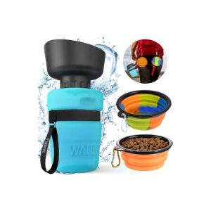 BPA Free Dog Water Bottle with 2 Silicone Bowls and Foldable Food Bowl for Pet Travel