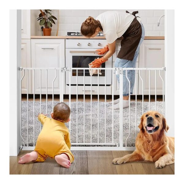 Baby Gate for Stairs and Doorways with Secure Alarm and Extra Wide 5-1" Adjustment