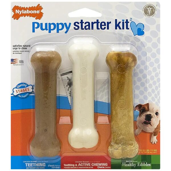 Baby Puppy Starter Teething Kit with Chicken and Bacon Flavor Bone