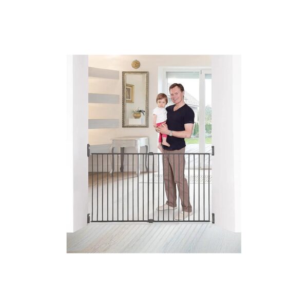 Baby Safety Gate for Wide Openings 30-53 inches Charcoal Metal One Way Opening