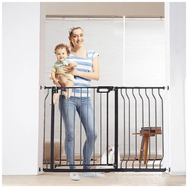 Baby and Dog Gate for Stairs and Doorways with Adjustable Width and Pressure Mount