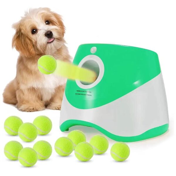 Ball Launcher for Small Dogs with 12-Pack Tennis Balls and Adjustable Distance