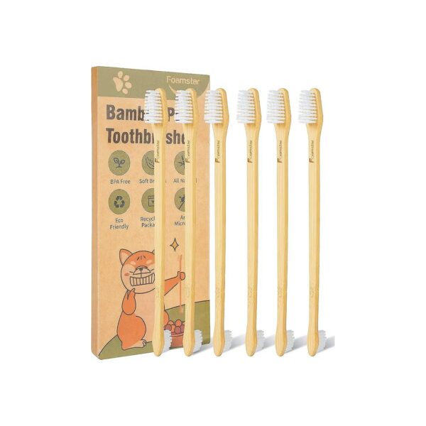 Bamboo Dental Care for Pets - 6 Pack Tooothbrush - Soft Bristles - Animal Oral Hygiene