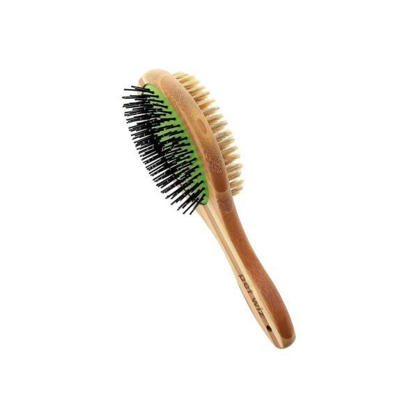 Bamboo Double Sided Dog Grooming Brush with Boar Bristles and Pins for All Coat Types