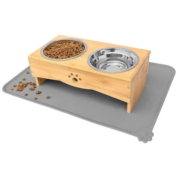 Bamboo Elevated Dog Food and Water Bowls Feeder Holder for Small to Medium Dogs