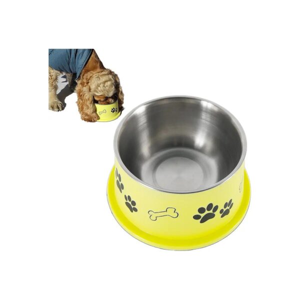 Banana Yellow Stainless Steel Dog Bowl with No Tip Design for Long Eared Dogs