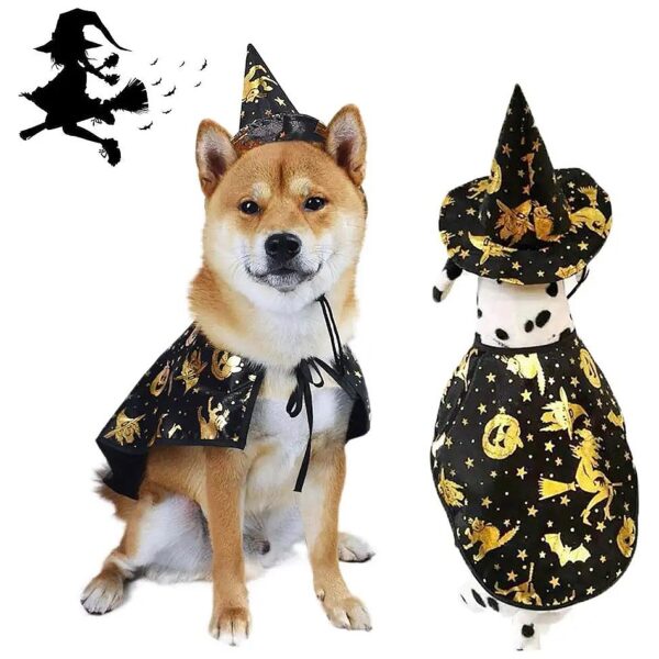 Bats, Pumpkins, and Wizards Patterned Pet Halloween Costume for Small Dogs and Cats