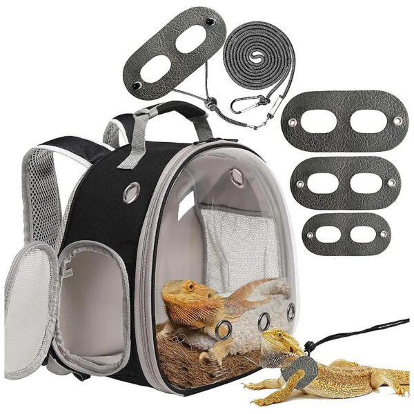 Bearded Dragon Travel Backpack Carrier with Harness and Leash Set for Reptile Care