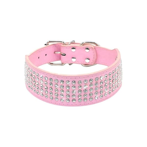 Beautiful Bling Pet Collar for Dogs with 5 Rows of Full Diamonds Studded PU Leather