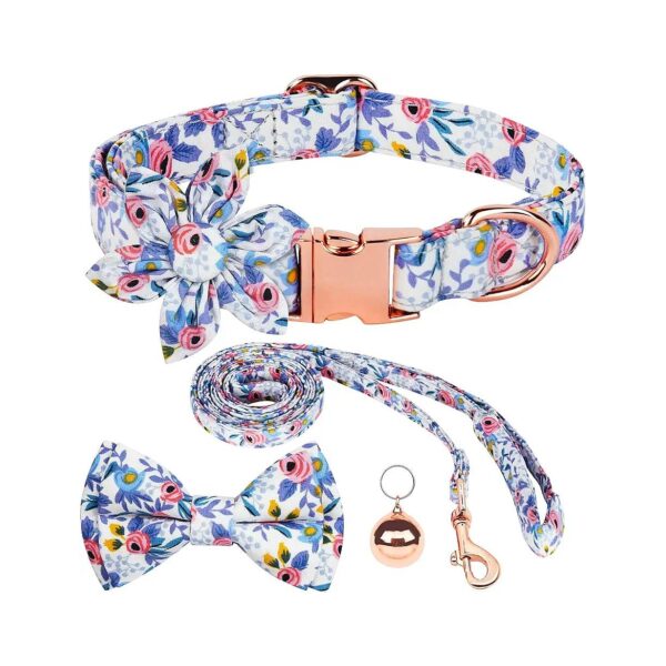 Beautiful Floral Pattern Dog Leash and Collar Sets for Small Medium Large Dogs