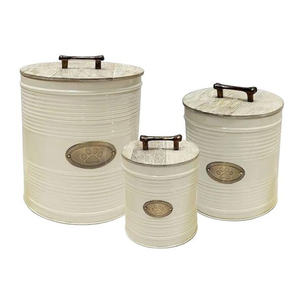 Beautiful Ivory Metal Dog Food and Treat Canister with Sturdy Bone Handle