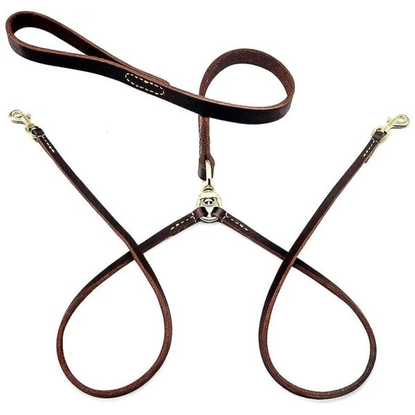 Beautiful Leather No Tangle Double Dog Leash for 2 Small Dogs