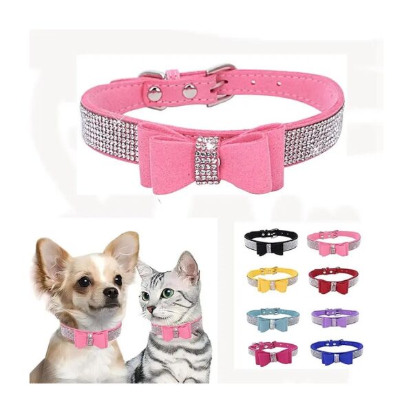 Beautiful Pink Adjustable Collar with Diamonds for Small to Large Breed Dogs