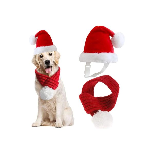 Beautifully Designed Christmas Dog Santa Hat and Red Scarf for Small to Medium Size Dogs